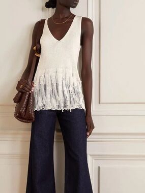 Altuzarra Wyman Faux Pearl-embellished distressed silk tank
